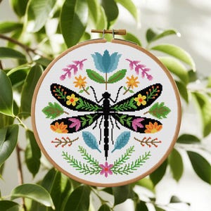 Dragonfly Flower Cross Stitch Bundle Dragonfly Cross Stitch Pattern Insect Cross Stitch Folk Art Cross Stitch PDF  Instant Download