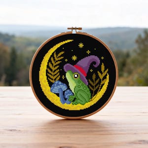 Moon Frog Cross Stitch Pattern Magic Frog Cross Stitch Whimsical Cross Stitch PDF Pattern Instant Download