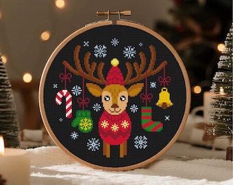 Christmas Deer Cross Stitch Reindeer Cross Stitch Pattern Winter Cross Stitch Christmas Cross Stitch PDF Instant Download