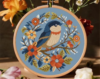 かわいい花柄の鳥のクロスステッチパターン | フープ刺繍 | PDF | すぐ