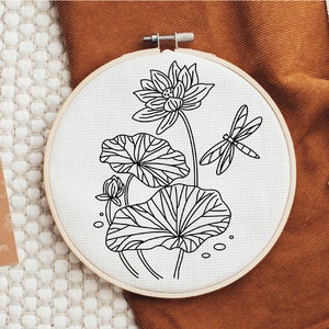 Lotus Slow Stitching Kit, Beginners Embroidery, Easy Sewing