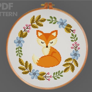 Cute Fox Cross Stitch Pattern Cute Animal Cross Stitch PDF Pattern Flower Instant Download