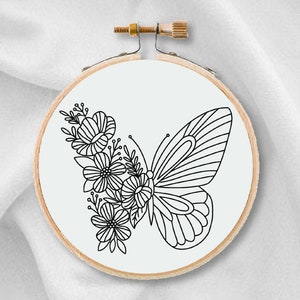 Butterfly Embroidery Pattern Butterfly Flower Hand Embroidery - Etsy