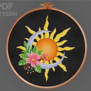 Moon And Sun Cross Stitch Pattern Sun Cross Stitch Flower Cross Stitch PDF Pattern Instant Download