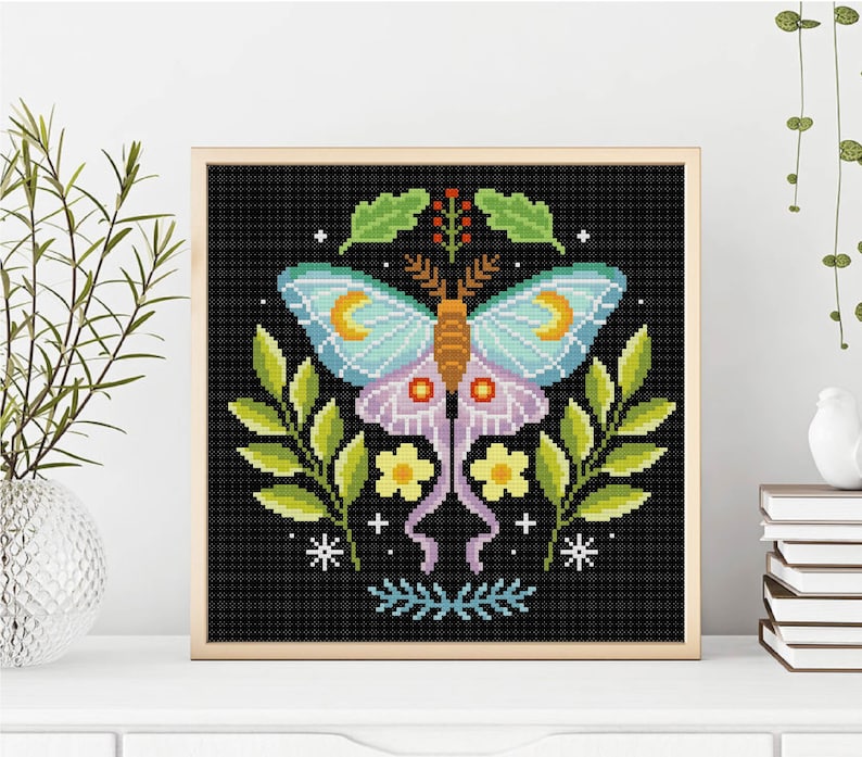 Flower Insects Cross Stitch Set Flower Moth Cross Stitch Stag Beetle Cross Stitch Bee Cross Stitch Butterfly Cross stitch Pattern PDF image 5