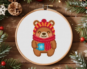 Winter Bear Cross Stitch Pattern Christmas Cross Stitch Cute Bear Cross Stitch PDF Instant Download