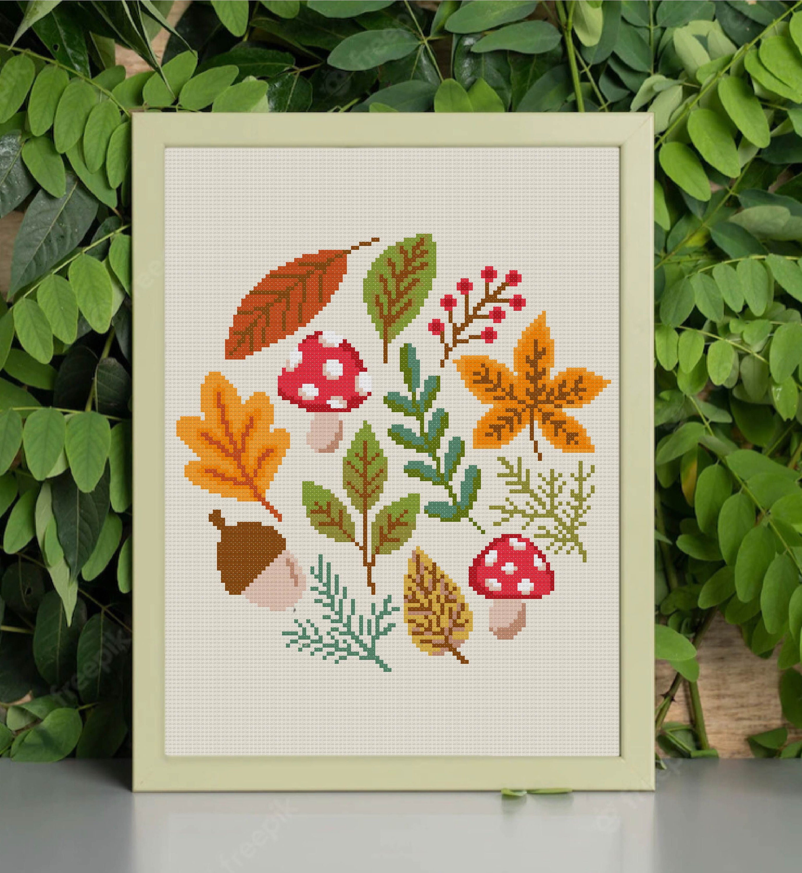 Autumn Leaves Cross Stitch Pattern Mushroom Cross Stitch Maple Leaves ...