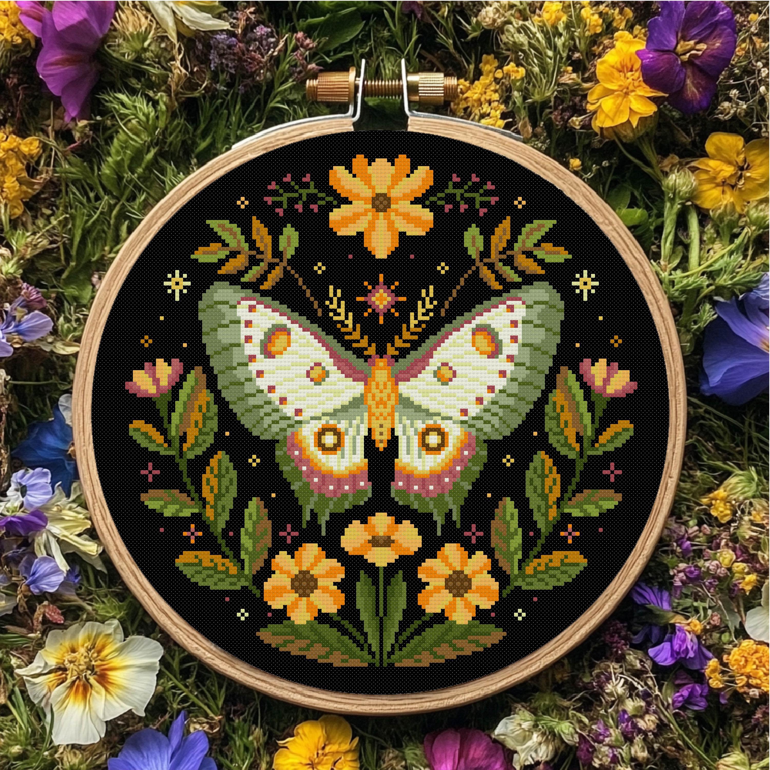 Moth Cross Stitch Pattern Insect Cross Stitch Pattern Moth Flower Cross ...