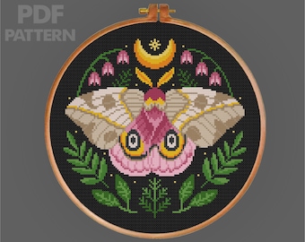 Moth Cross Stitch Insect Cross Stitch Pattern Flower Moth Cross Stitch PDF Pattern Instant Download