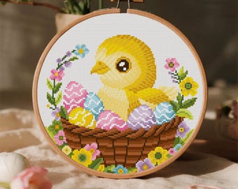 Easter Chick Cross Stitch Pattern ,Chick and Eggs Cross Stitch Pattern ,Easter Eggs Cross Stitch PDF Pattern Instant Download
