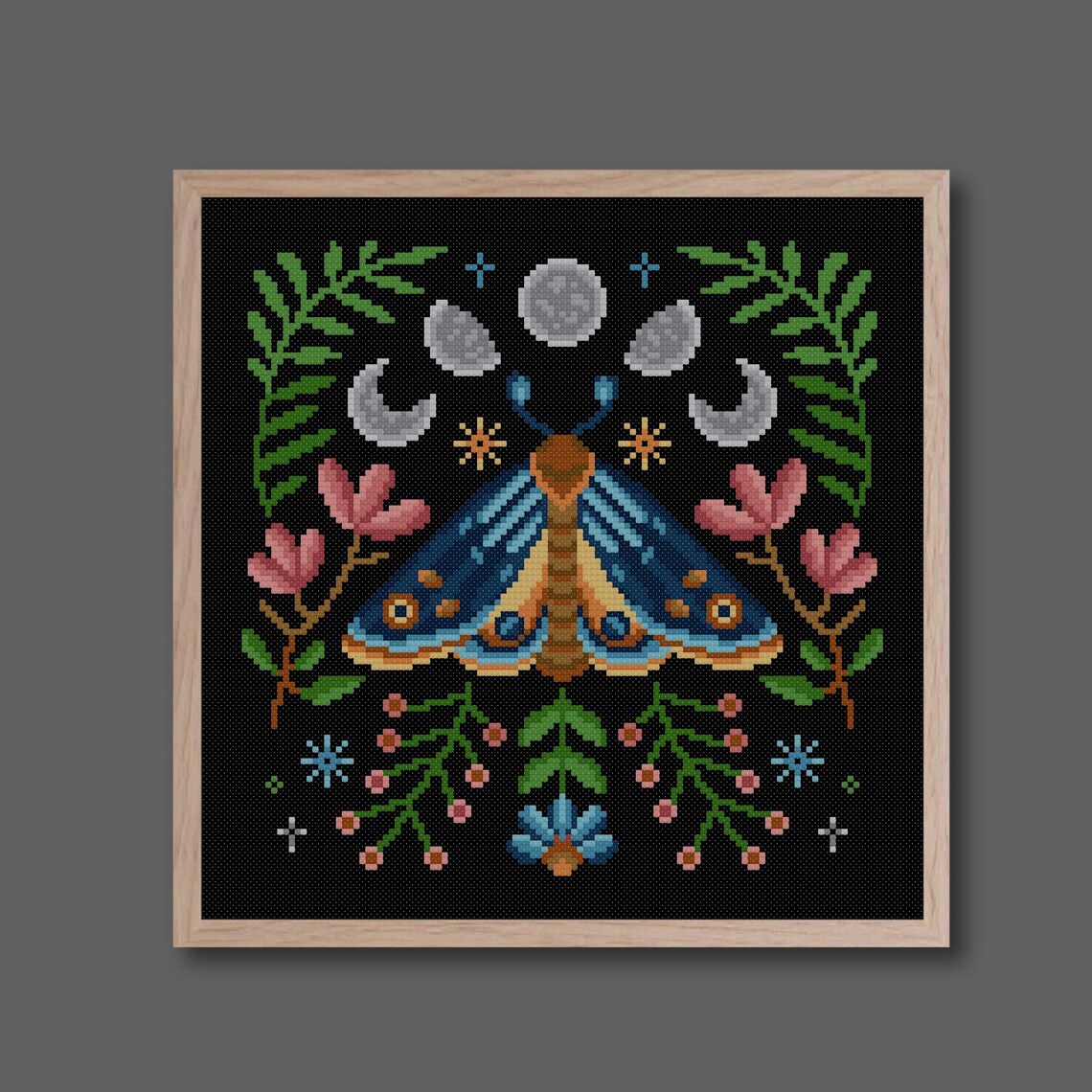 Moth Cross Stitch Pattern Flower Insect Cross Stitch Flower Moth Cross ...
