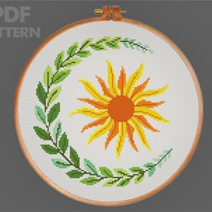 Sun And Moon Cross Stitch Pattern Leaf Cross Stitch Sun Cross Stitch PDF Pattern Instant Download