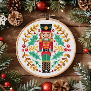 Nutcracker Cross Stitch Pattern Christmas Greenery Cross Stitch Christmas Folk Art Cross Stitch Pattern PDF Instant Download