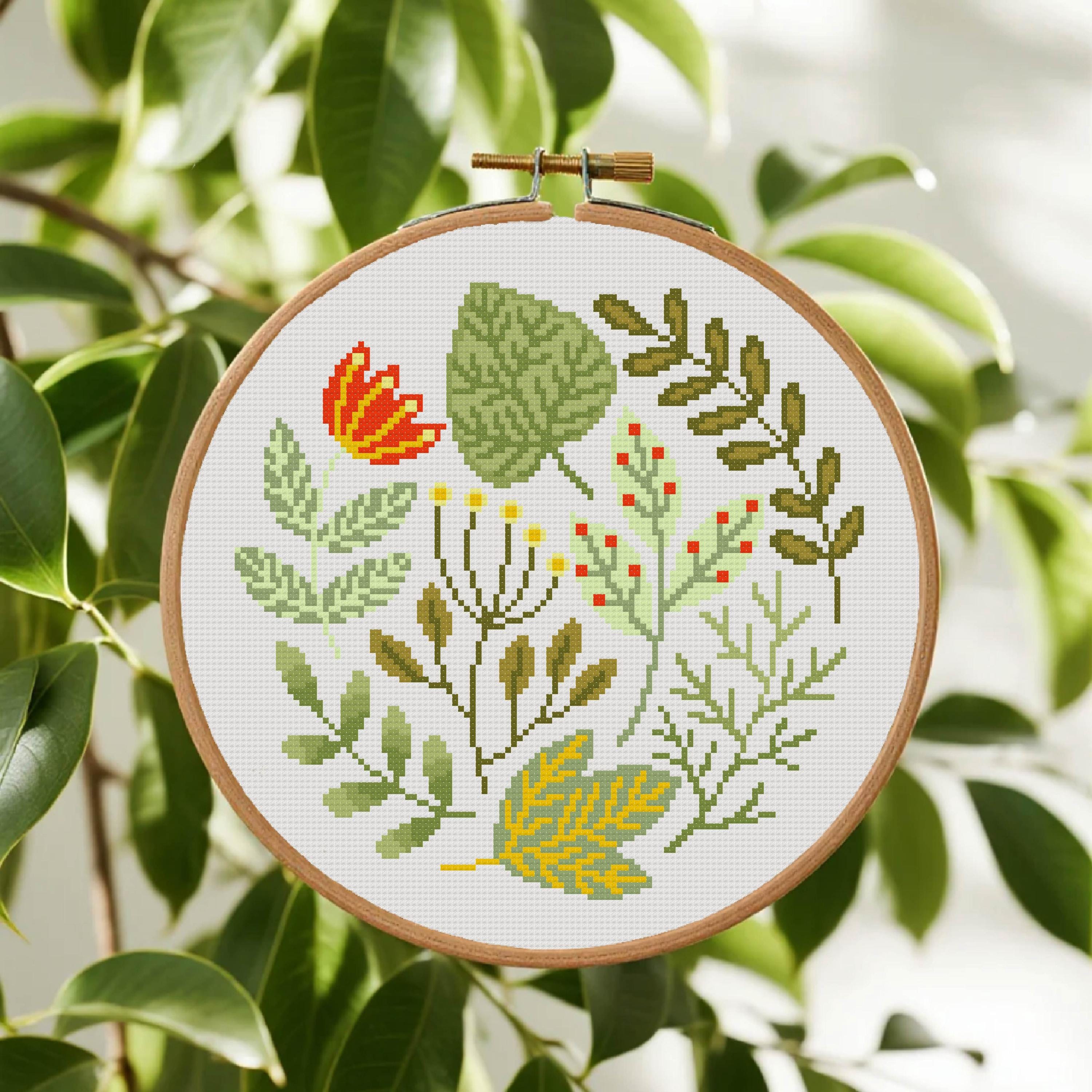 Leaves Cross Stitch Pattern Flower Cross Stitch Green Leaves Cross ...