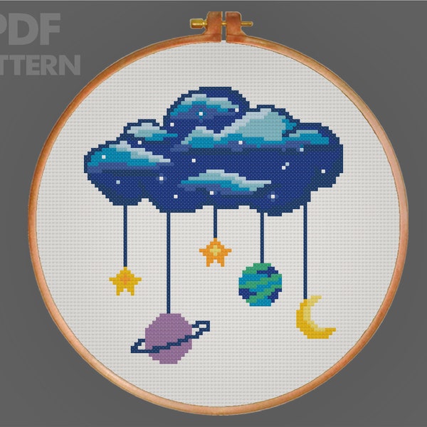 Sky Cross Stitch Pattern Stars And Moon Cross Stitch Planet Cross Stitch PDF Pattern Instant Download