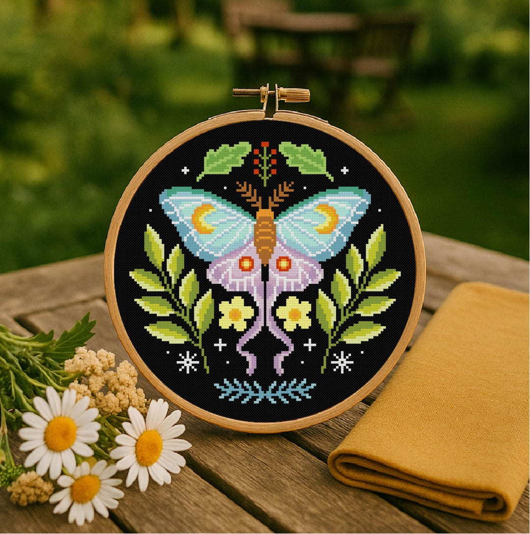 Moth Cross Stitch Insect Cross Stitch Pattern Flower Moth Cross Stitch ...