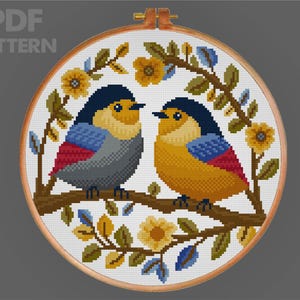 Birds Cross Stitch Pattern Floral Bird Cross Stitch Pattern Birds and Flower Cross Stitch PDF Pattern Instant Download