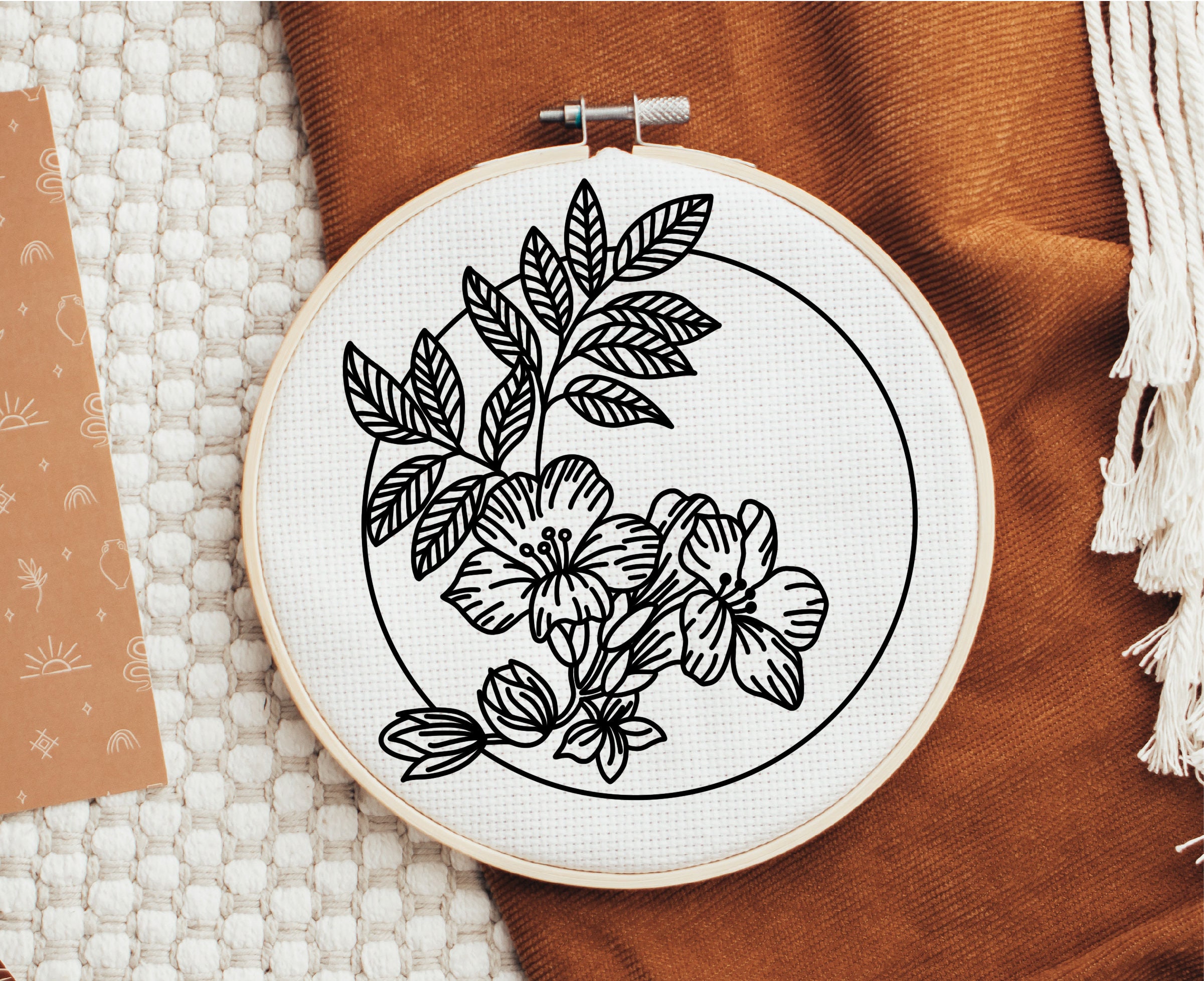Floral Hand Embroidery Patterns, PDF Digital Download, 6 Size Hoop Art,  Modern Stitching 