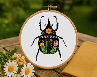 Blumenkäfer-Kreuzstichmuster, Käfer-Kreuzstichmuster, Insekten-Kreuzstich, einfaches Zählmuster-Kreuzstichmuster, PDF-Sofortdownload
