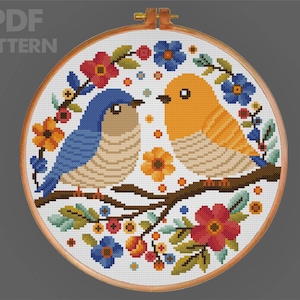 Birds Cross Stitch Pattern Floral Bird Cross Stitch Pattern Lovely Birds Cross Stitch PDF Instant Download