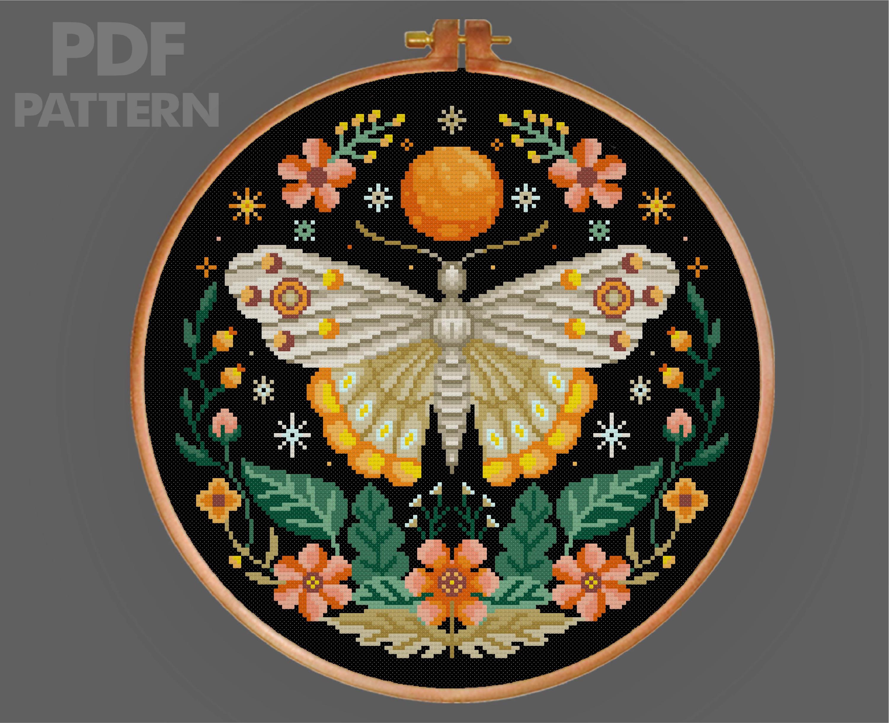 Moth Cross Stitch Pattern Insect Cross Stitch Pattern Floral Moth Cross ...