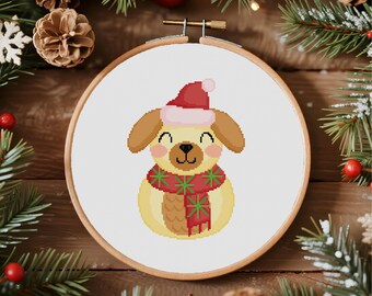 Chiot bonhomme de neige au point de croix, joli bonhomme de neige au point de croix, chien d'hiver, Noël au point de croix PDF téléchargement immédiat
