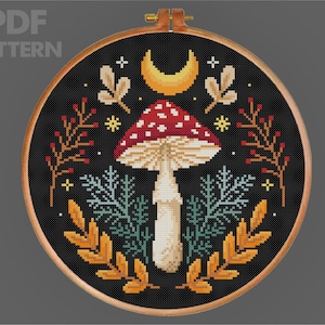 Mushroom Cross Stitch Witchy Fungi Cross Stitch Fly Agaric Cross Stitch Woodland Cross Stitch Gothic Cross Stitch Pattern Instant Download