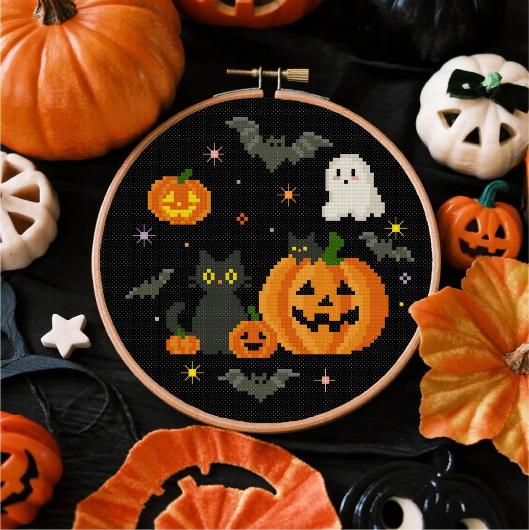 Halloween Cross Stitch Jack O Lantern Cross Stitch, Halloween Pumpkin ...
