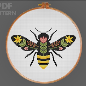 Flower Bee Cross Stitch Bumblebee Cross Stitch Pattern Insect Floral Cross Stitch PDF Pattern Instant Download