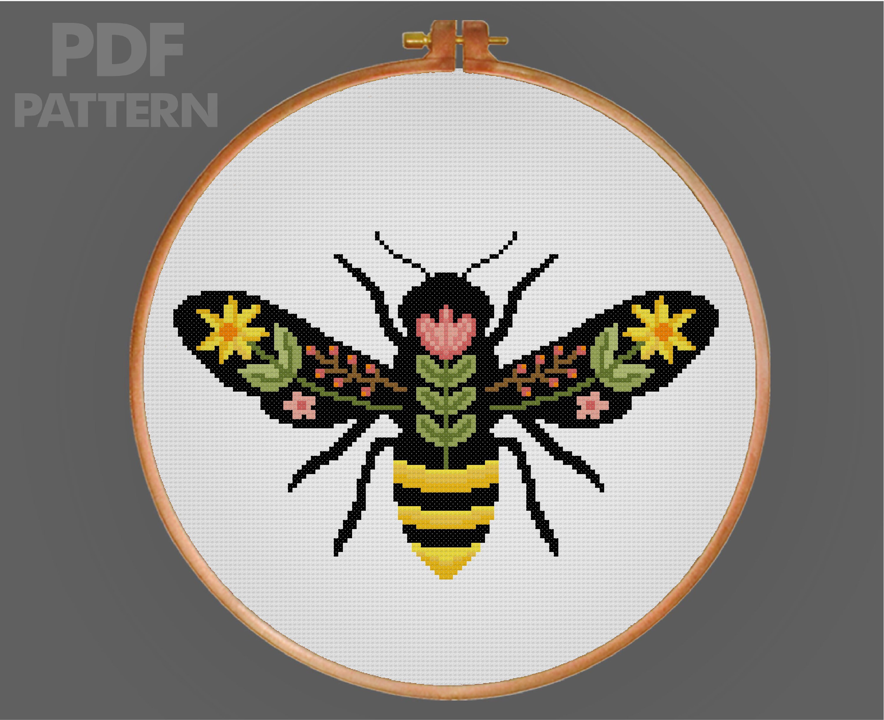 Flower Bee Cross Stitch Bumblebee Cross Stitch Pattern Insect Floral Cross Stitch PDF Pattern Instant Download