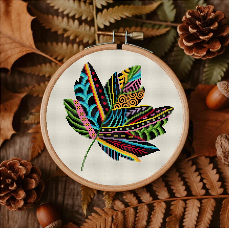 Maple Leaf Cross Stitch Pattern Leaf Cross Stitch Green Leaves Cross ...