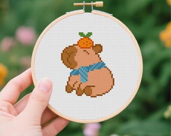 Schema punto croce Capibara Carino animale Punto croce Punto croce Kawaii Schema punto croce semplice Download immediato