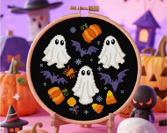 Spooky Cross Stitch Halloween Cross Stitch pattern Trick Or Treat Cross Stitch Ghost Cross Stitch Pattern Instant Download
