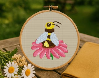 Biene Kreuzstich Muster Frühling Kreuzstich Blüte Kreuzstich PDF Instant Download
