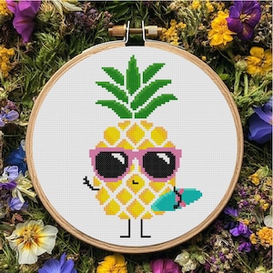 Cute Pineapple Cross Stitch Funky Pineapple Cross Stitch Vacation Cross Stitch Summer Cross Stitch PDF Pattern Instant Download