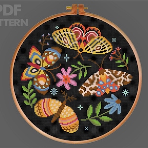 Moths Cross Stitch Insects Cross Stitch Pattern Moth and Plants Cross Stitch PDF Instant Download