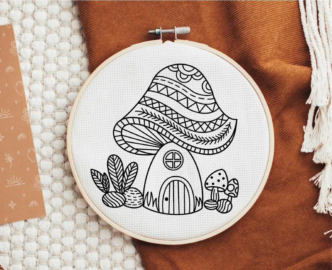 Mushroom House Embroidery Pattern Cute Mushroom Hand - Etsy
