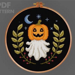 Horror Pumpkin And Ghost Cross Stitch Halloween Cross Stitch pattern Trick Or Treat Cross Stitch PDF Pattern Instant Download