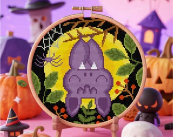 Patrón de punto de cruz de Halloween Patrón de punto de cruz de murciélago lindo Patrón de punto de cruz espeluznante Patrón de punto de cruz en PDF Descarga instantánea