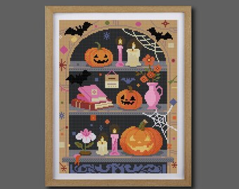 Halloween Dekor Kreuzstichmuster, Jack O Lantern Kreuzstich, Halloween Kürbis, Süßes oder Saures Kreuzstich Gruseliger Kreuzstich PDF