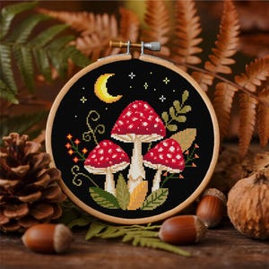 Mushroom Cross Stitch Witchy Fungi Cross Stitch Fly Agaric Cross Stitch Woodland Cross Stitch Gothic Cross Stitch Pattern Instant Download