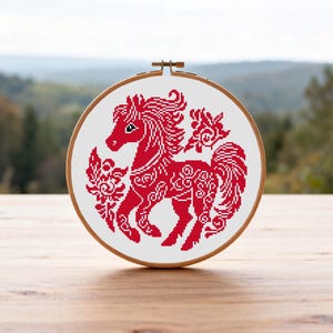 Kreuzstich-Muster Pferd Redwork Kreuzstich-Muster Orientalischer Kreuzstich PDF Muster-Instant Download