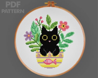 Black Cat Cross Stitch Easter Egg Cross Stitch Pattern Modern Cross Stitch PDF Pattern Instant Download