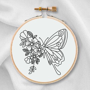 Butterfly Embroidery Pattern Butterfly Flower Hand Embroidery - Etsy