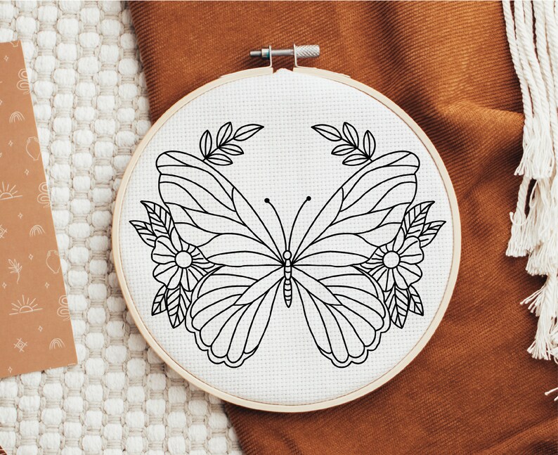 Flower Embroidery Pattern / Butterfly Hand Embroidery /flower | Etsy
