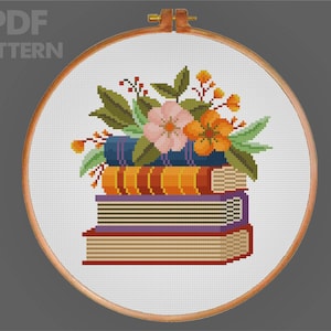 Flower and Books Cross Stitch Pattern Reading Cross Stitch Pattern Flower Books Pattern PDF Instant Download