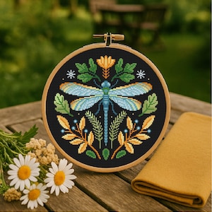 Dragonfly Flower Cross Stitch Dragonfly Cross Stitch Pattern Insect Cross Stitch X Stitch PDF-patroon direct downloaden