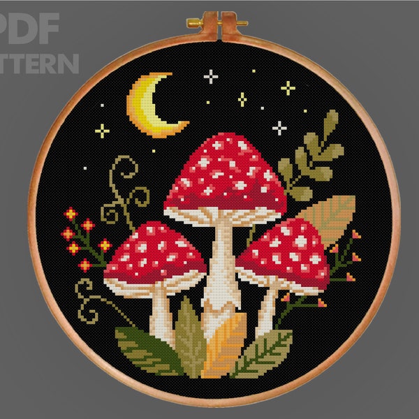 Mushroom Cross Stitch Witchy Fungi Cross Stitch Fly Agaric Cross Stitch Woodland Cross Stitch Gothic Cross Stitch Pattern Instant Download