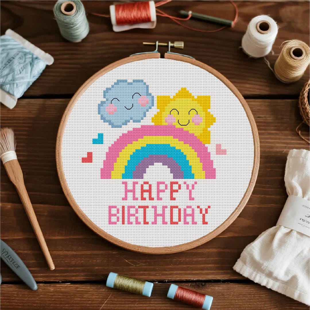 Happy Birthday Cross Stitch Cute Cross Stitch PDF Pattern Instant ...
