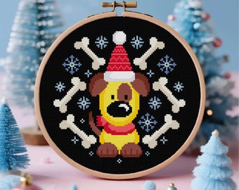 Noël chien, point de croix, hiver, point de croix, Noël, point de croix, PDF, téléchargement immédiat